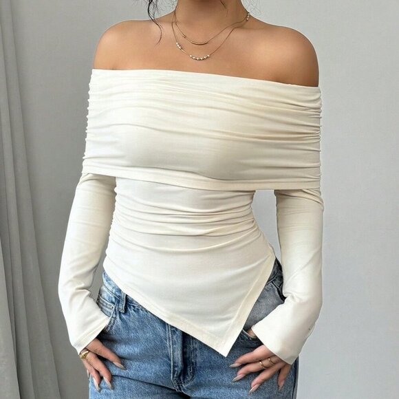 Apricot Casual Women's Off Shoulder T-Shirt - Picture 3 of 7